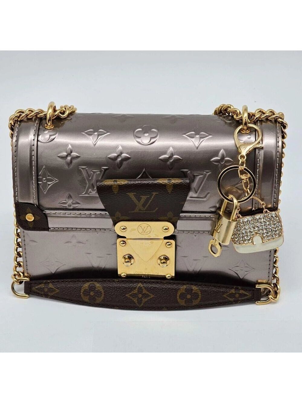 Authentic Louis Vuitton Lock & Key with unbranded Rhinstone Bag Keycharm - Picture 3 of 7